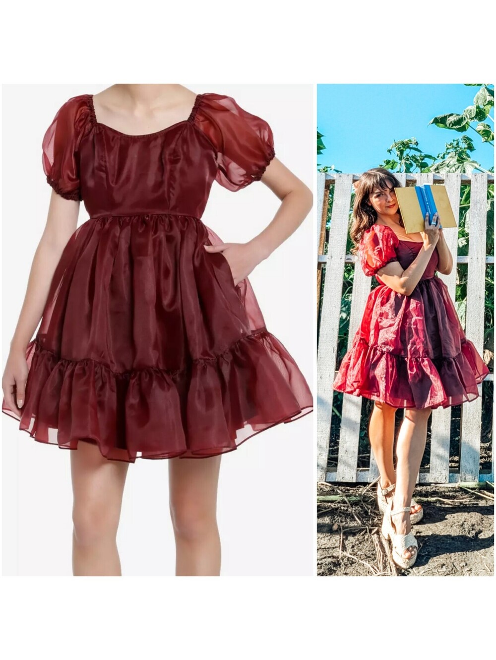 Cosmic Aura Maroon Tiered Dress Tea Party Cottage Core Whimsical Coquette Hot